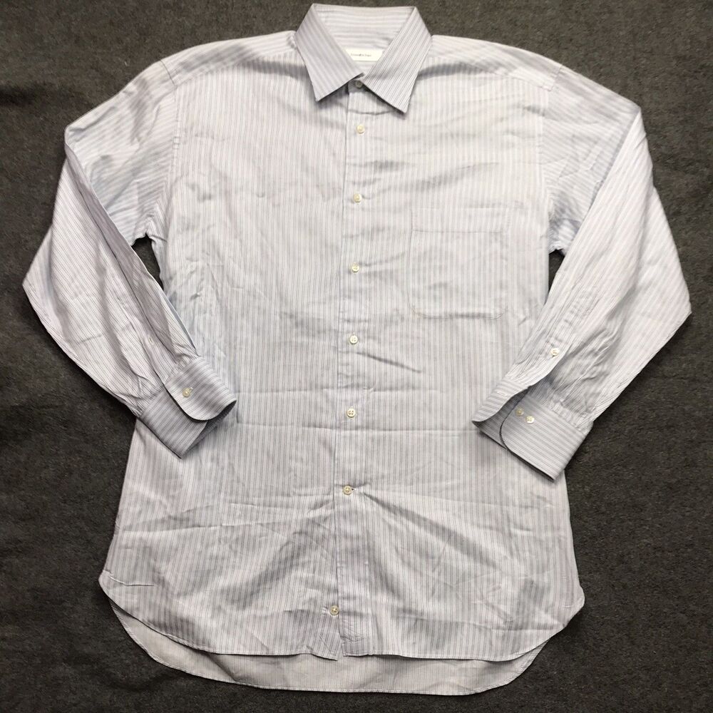 ERMENEGILDO ZEGNA Shirt Men XL Light Blue Stripe Pinstripe Office Casual